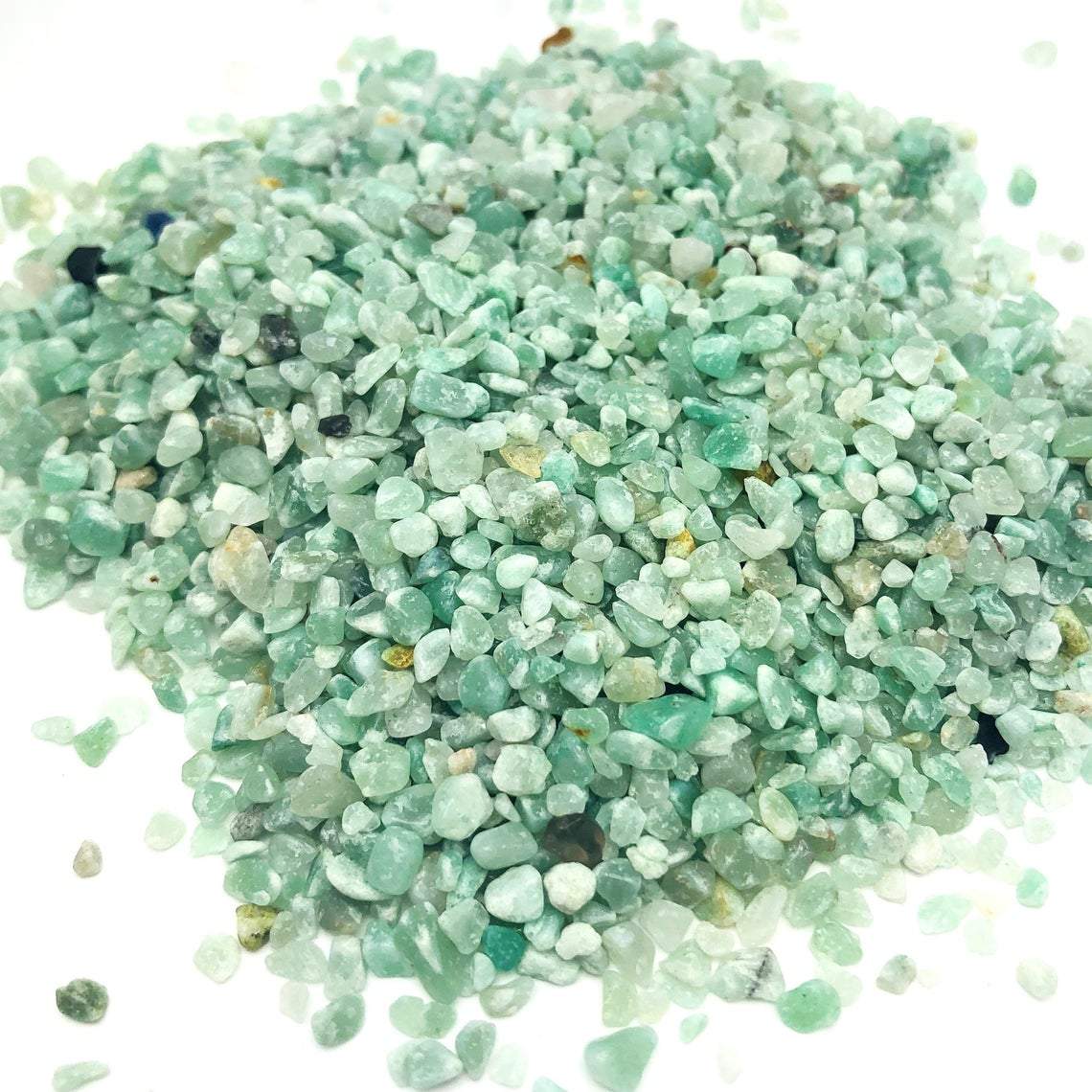 Green Quartz Tiny Chip Stones in a pile