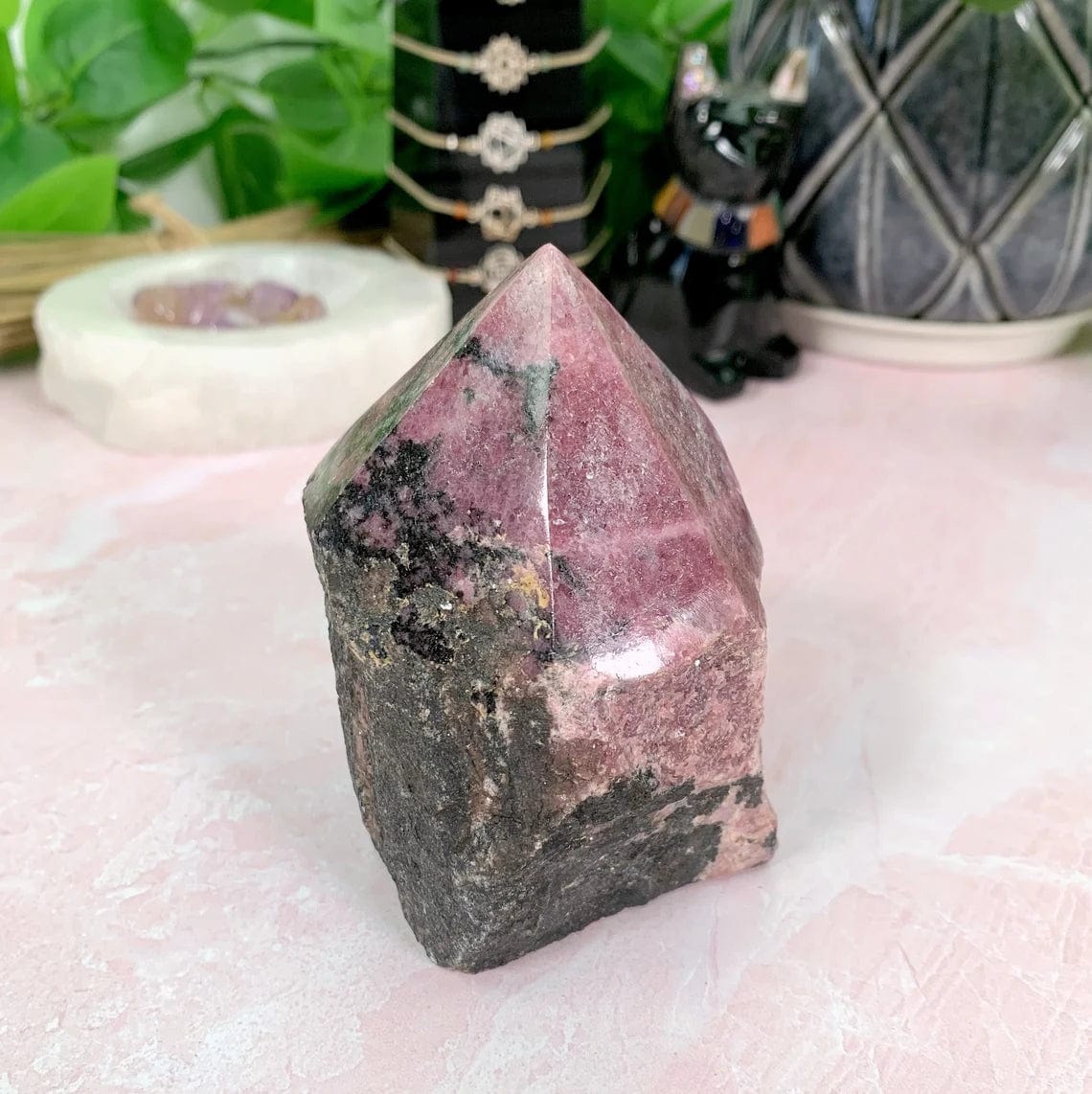 Rhodonite Semi-Polished Point - Cut Base shown from another side