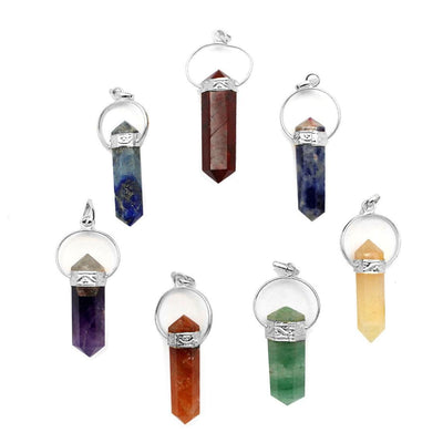 silver seven chakra point pendant set on display for content details