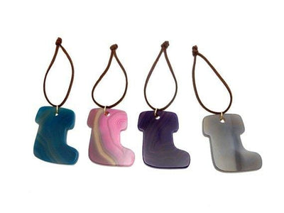 Agate Boot Christmas Ornaments showing variations.