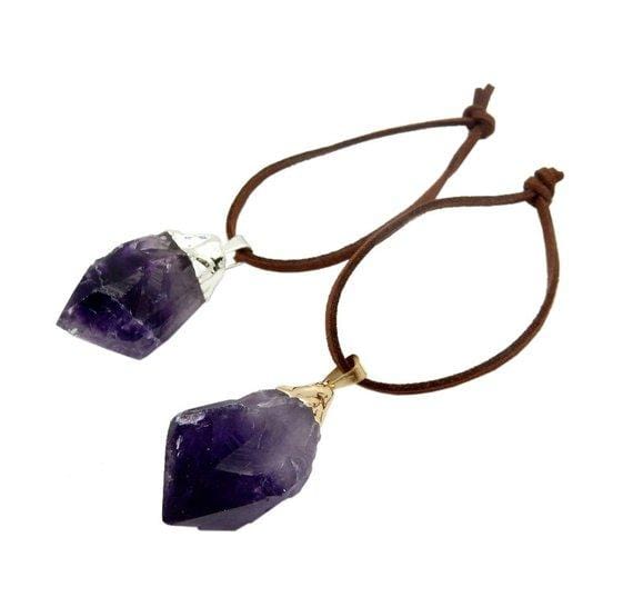 amethyst ornaments on white background