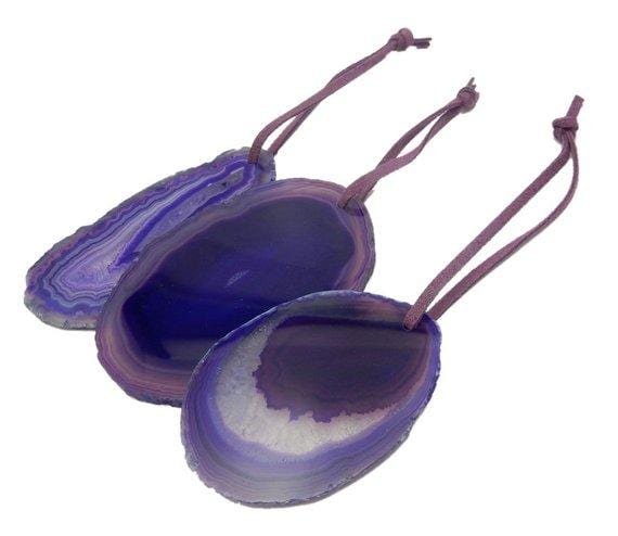 3 purple agate ornaments