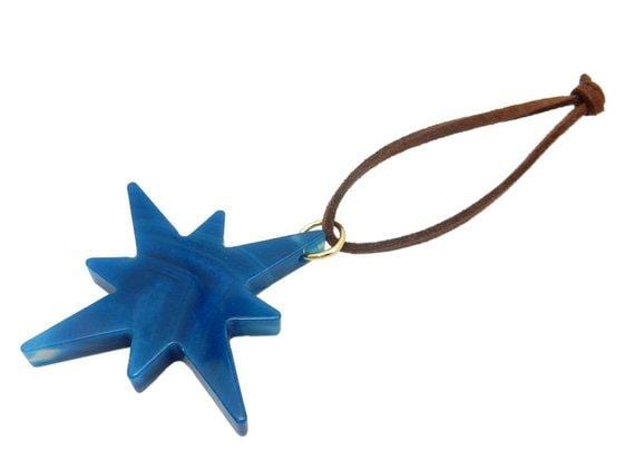 Picture of blue agate star, displayed on a white back ground.