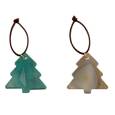Picture of our green and natural color agate tree Christmas ornaments on a white back ground.