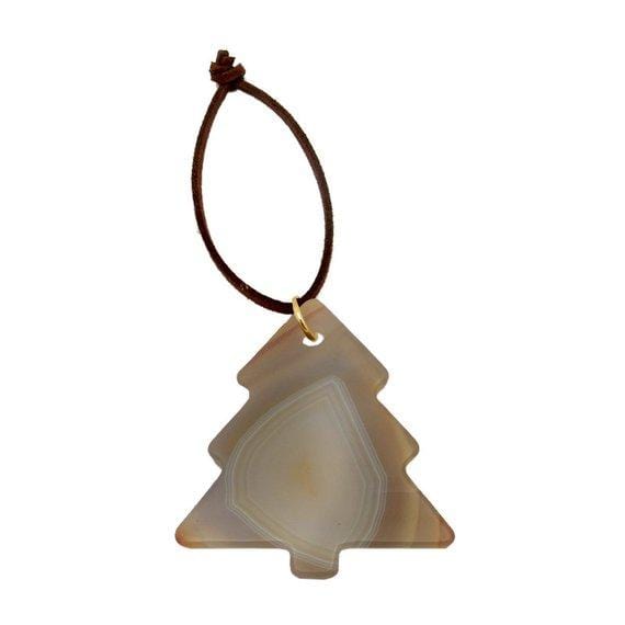 Picture of 1 of our natural agate tree Christmas ornaments, on a white background.