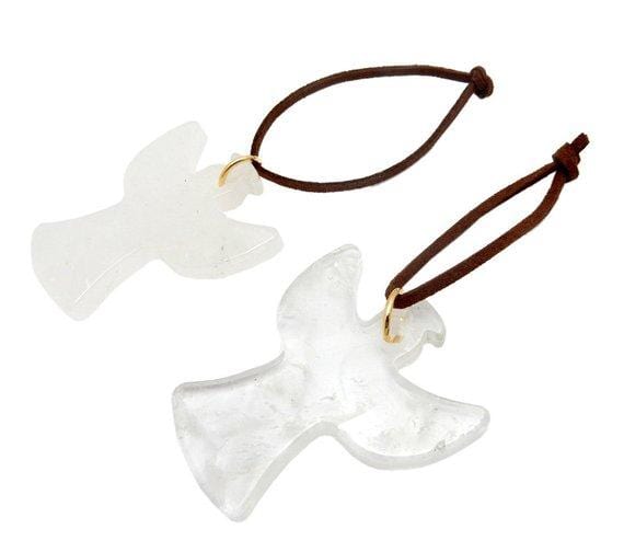 crystal quartz  Angel Gemstone Christmas Ornaments with gold ring and brown tied string