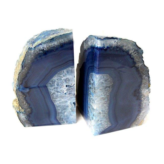 close up of blue agate bookend