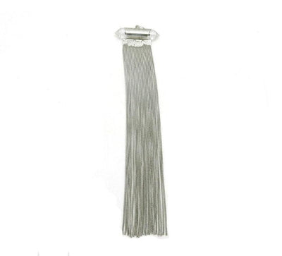 A Silver Toned Chain Double Terminated Crystal Quartz Tassel Pendant measures approx. 7.5" x 1.7"