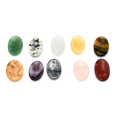 10 mixed Worry Stone Slabs Thumb Stone top view on a white background