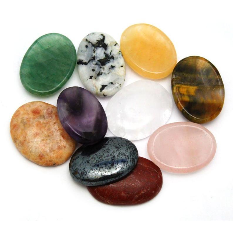 10 mixed Worry Stone Slabs Thumb Stones on a white background