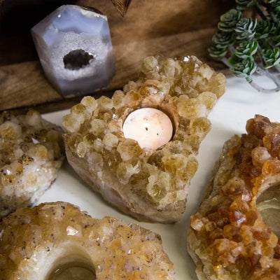 Citrine Crystal Cluster Candle Holders with candle