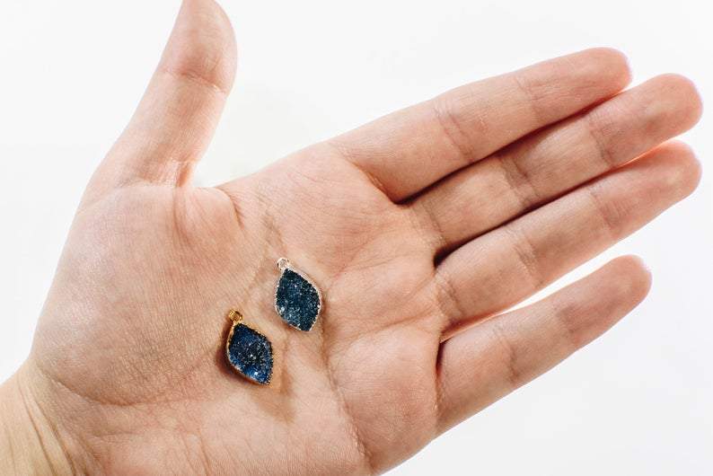Druzy Marquise Shape  - blue pair in a hand