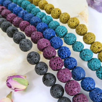 up close of the 5 strands of the Lava Rock Beads in the varying colors
