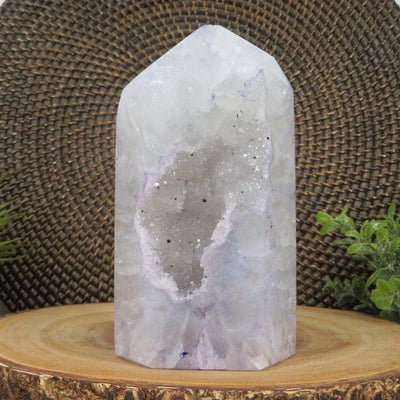 Very Pale Purple Dyed Agate with Druzy Cut Base
