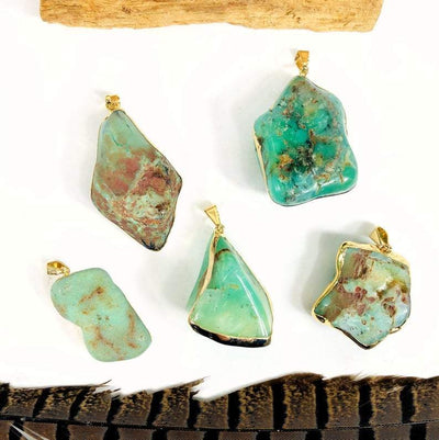 5 Chrysoprase pendants in Electroplated 24k Gold Edge and Bail 
