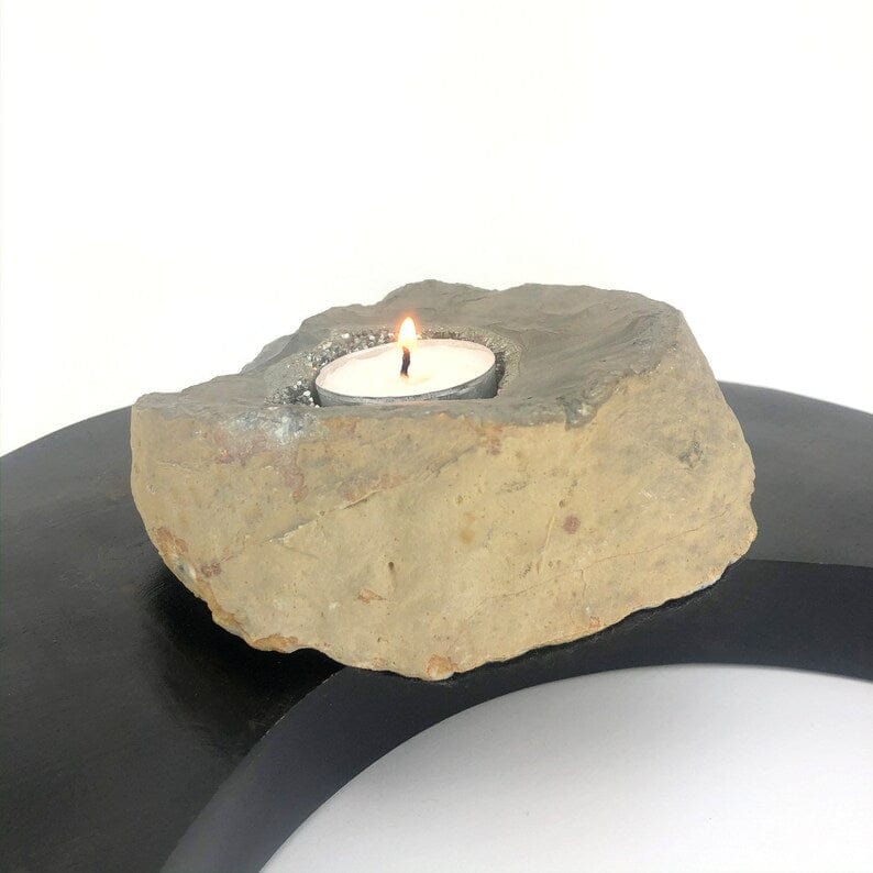 Titanium Geode Candle Holder with Druzy from the side showing thickness
