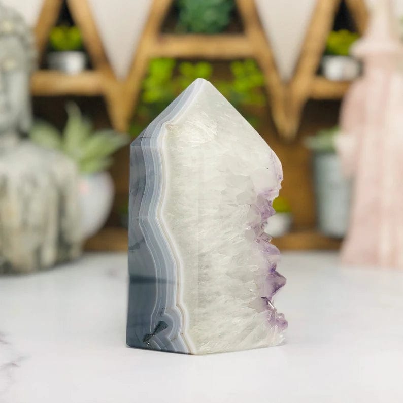 Amethyst Agate Druzy Polished Tower Point from other side