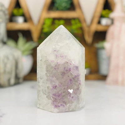 Amethyst Agate Druzy Polished Tower Point front view