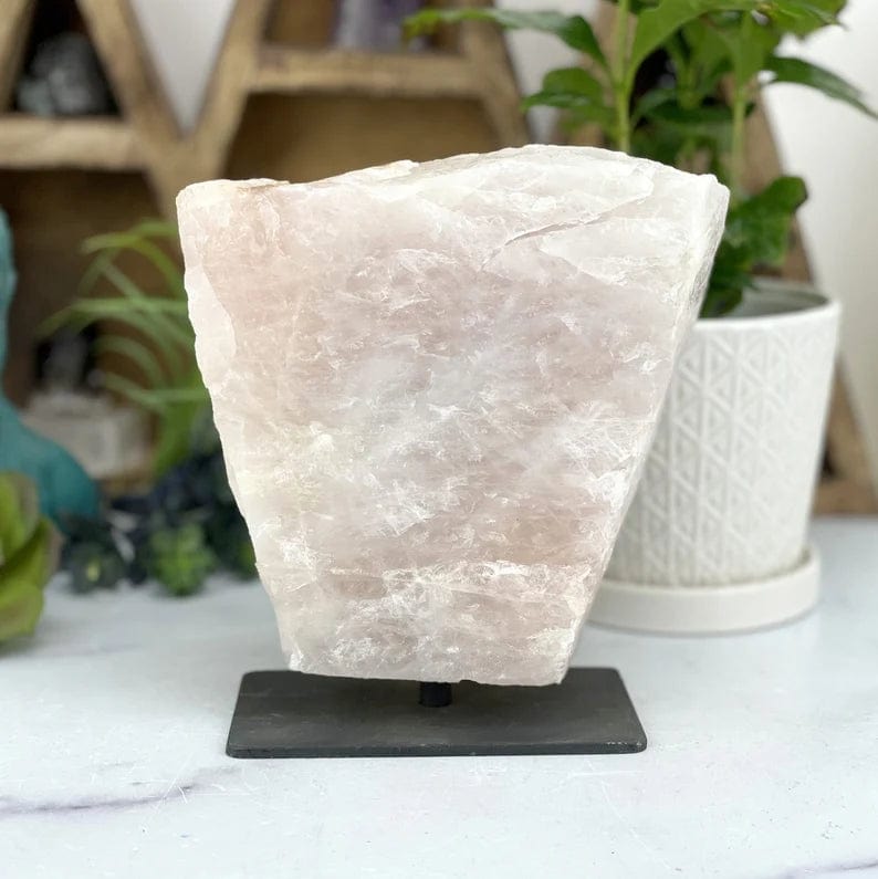 Rose Quartz on Metal Stand rough side of the stone