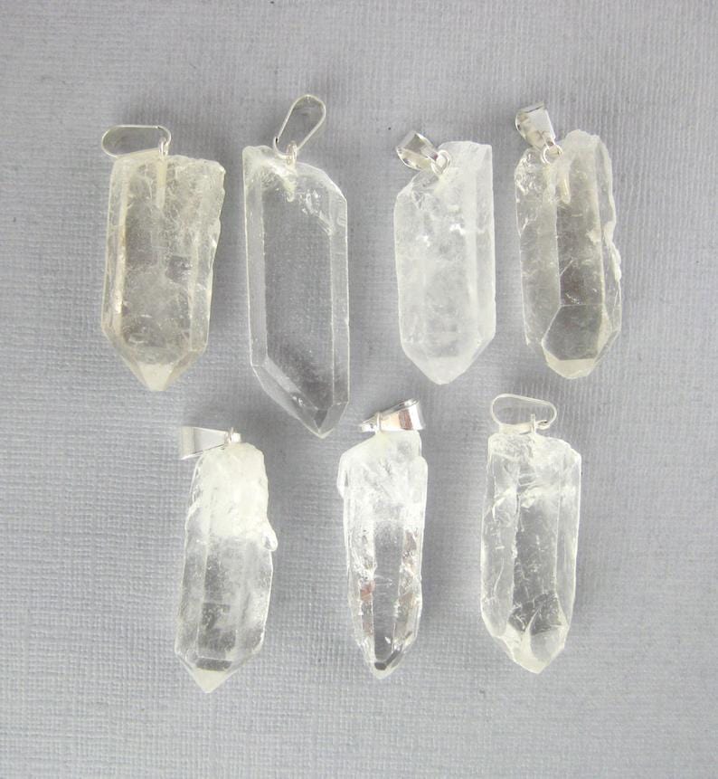 crystal point pendants in 2 rows