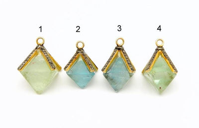 Four Pave Diamond Blue/Green Fluorite Pendant with Gold Over Sterling Silver Cap and Bail Media front view