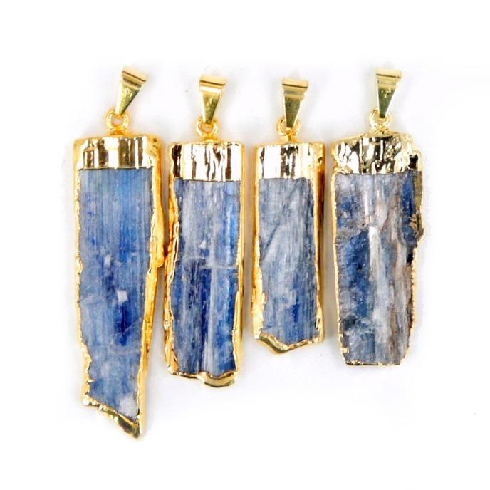 Blue Kyanite Bar Pendant with Electroplated 24k Gold Cap and Bail and Edge  - 4 shown