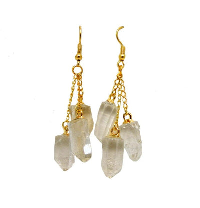Crystal Quartz Points Dangling Earrings in gold 