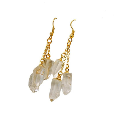 Crystal Quartz Points Dangling Earrings in gold