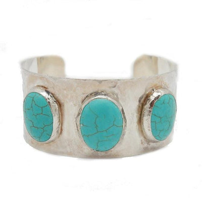 Triple Oval Turquoise Howlite Silver Electroplated Cuff close up