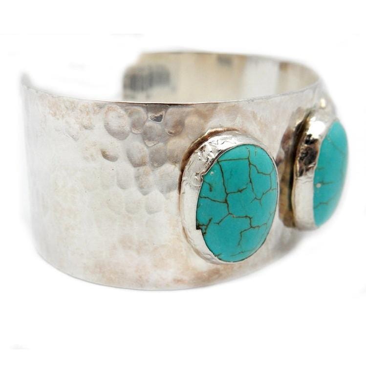 Triple Oval Turquoise Howlite Silver Electroplated Cuff - close up