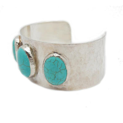 Triple Oval Turquoise Howlite Silver Electroplated Cuff - other side