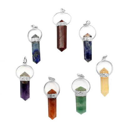 silver seven chakra point pendant set on display for content details