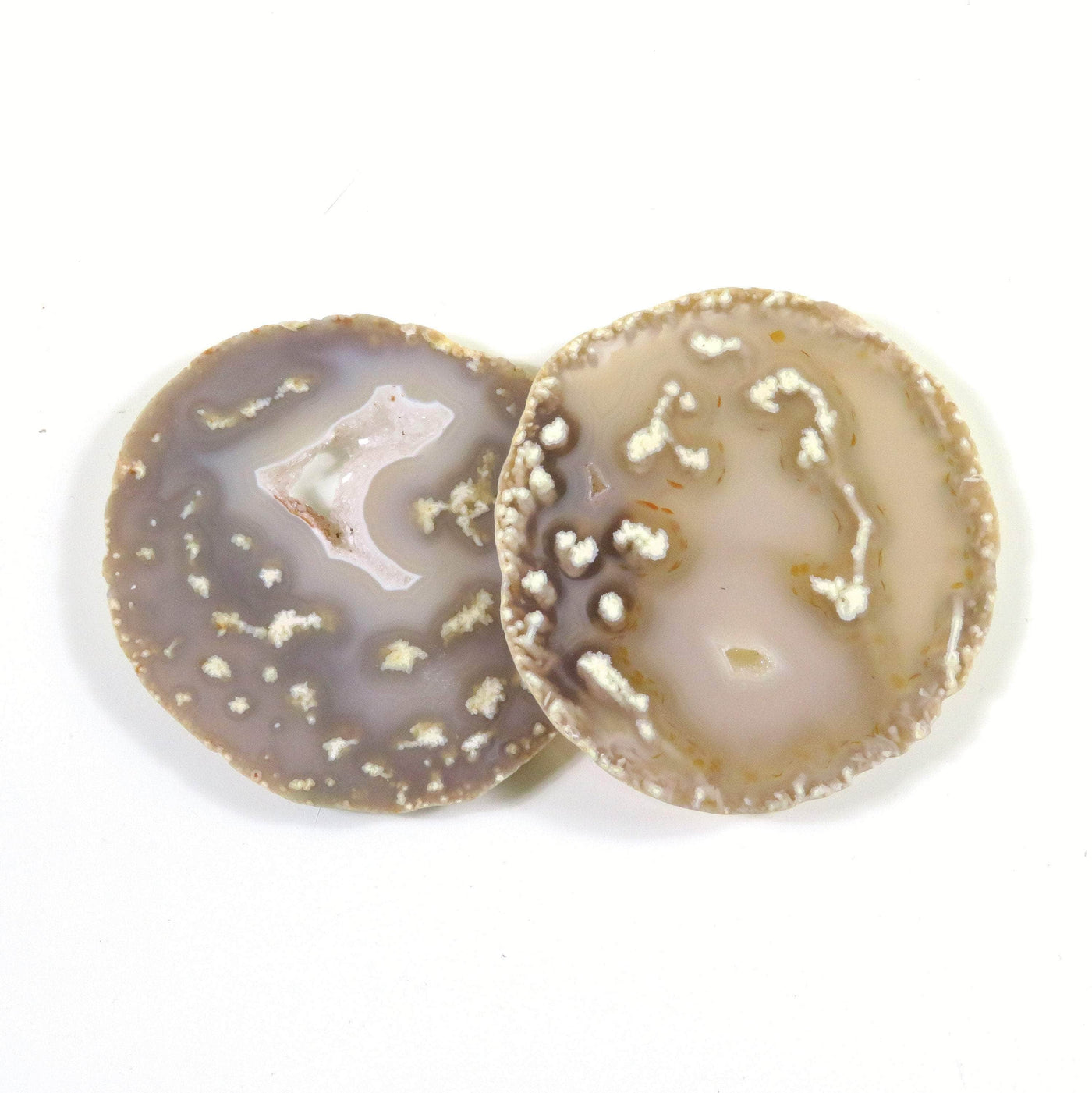 Natural Druzy Agate Slices - 2 pc set - light tan and light gray next to each other