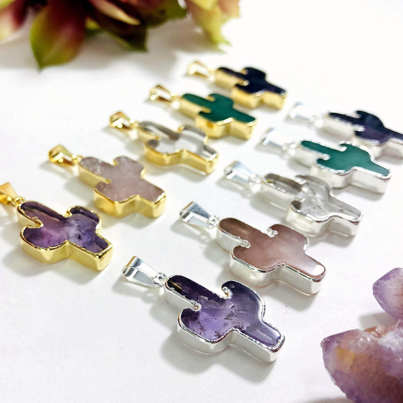 Gemstone Cactus Pendants  - side view