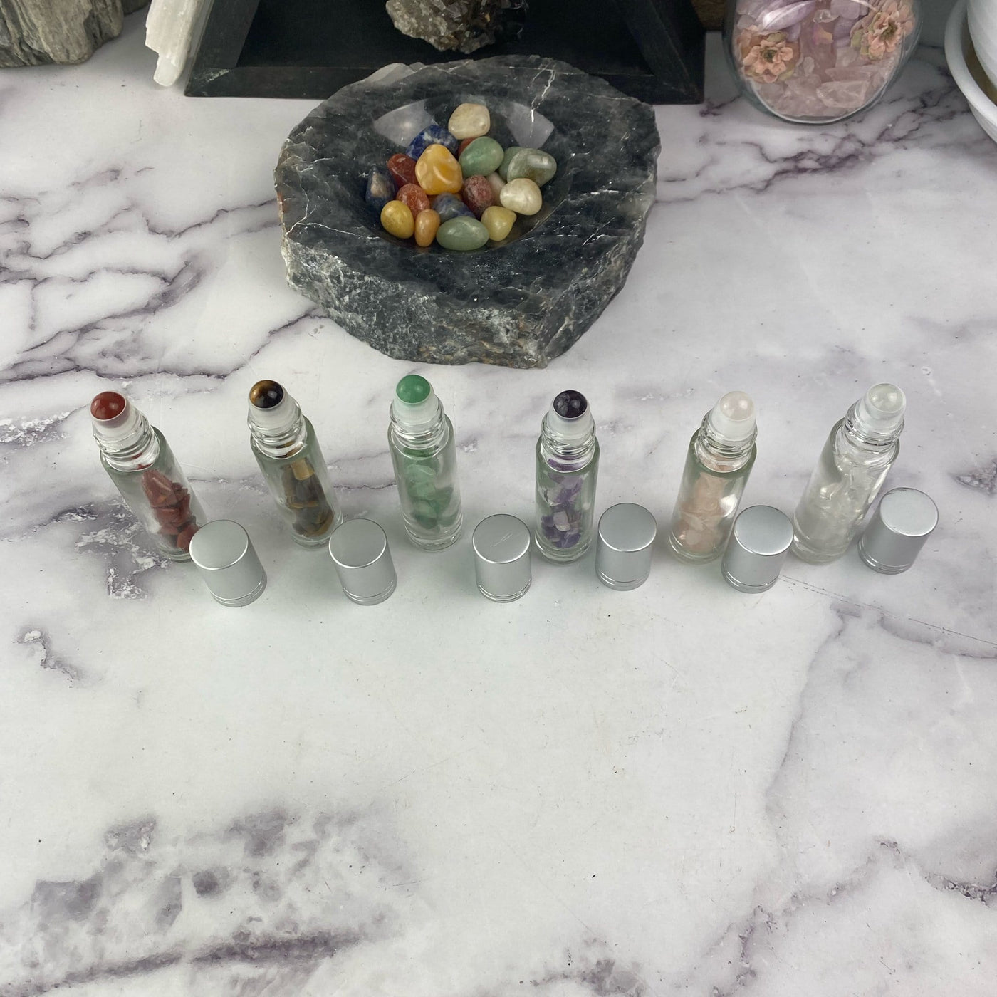 top view of the bottles to show the crystal roller ball 