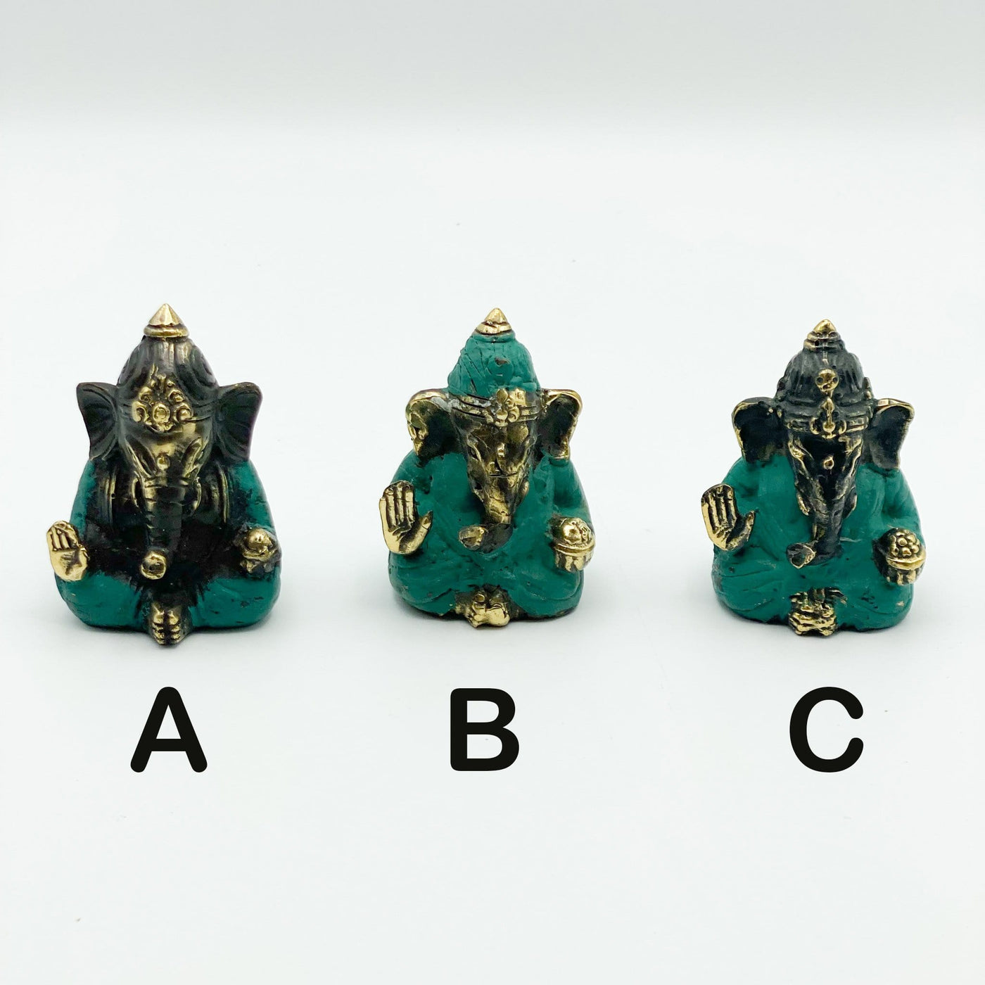 Brass Medicine Posture Elephant Lord Ganesha  - 3 with  letters by them