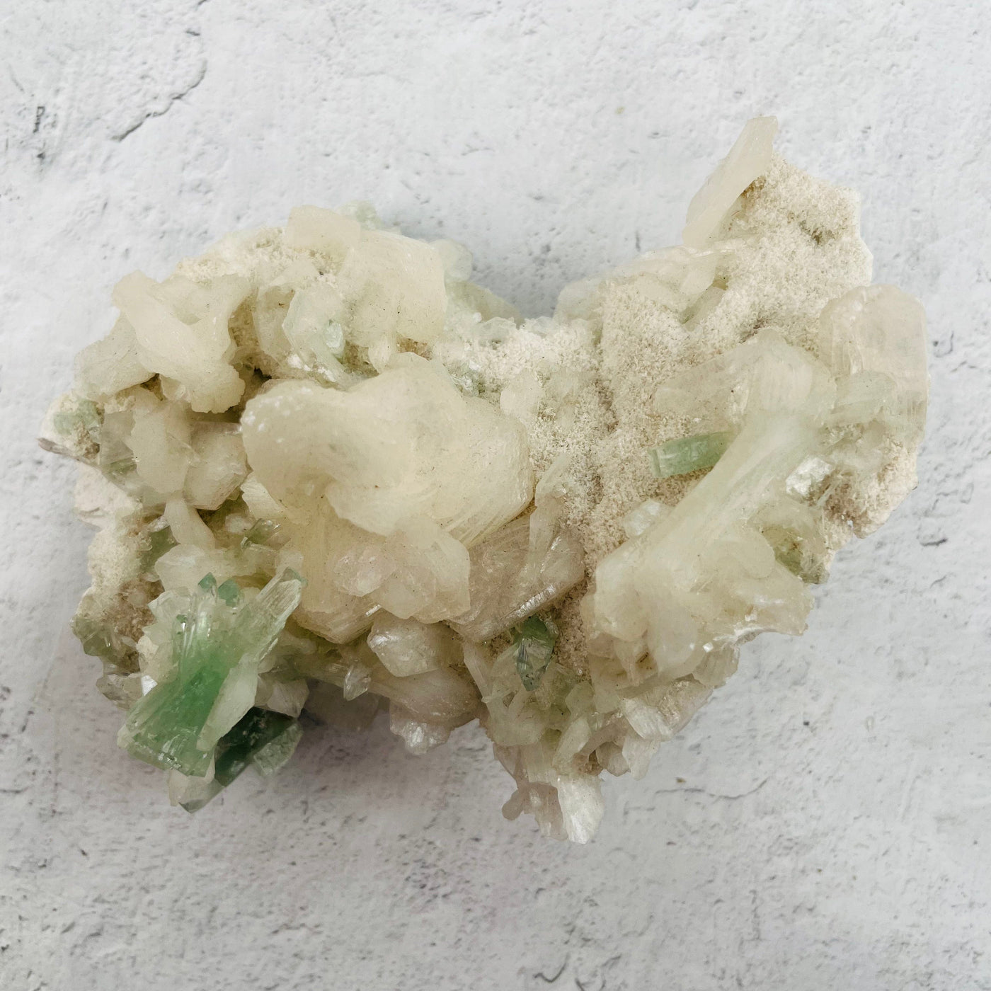 Green Apophyllite with Stilbite on Zeolites- OOAK - Aerial View
