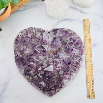 Amethyst Druzy Heart Crystal Top View With Ruler For Size Reference 