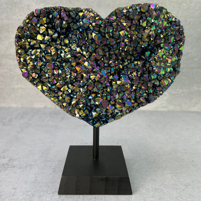  Amethyst Rainbow Titanium Heart on a Wood Stand - OOAK - Front View 