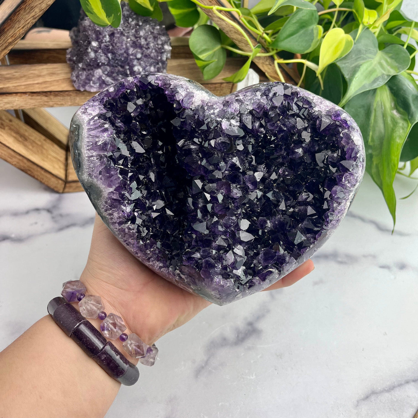 Purple Druzy Amethyst Heart With Hand For Reference 