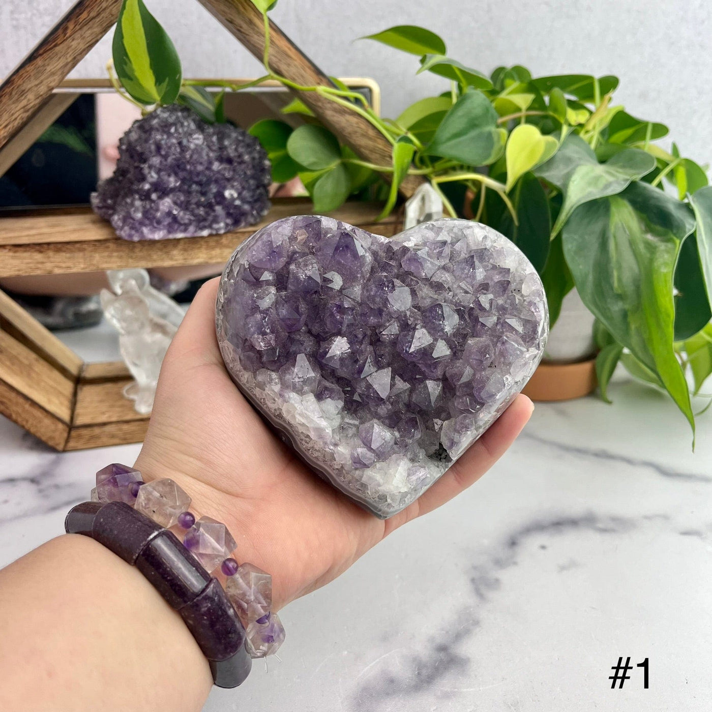 Purple Amethyst Druzy Hearts Front View Of Choice Number One