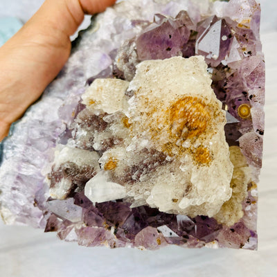 Up close view of Calcite and stalactite formation on left bookend