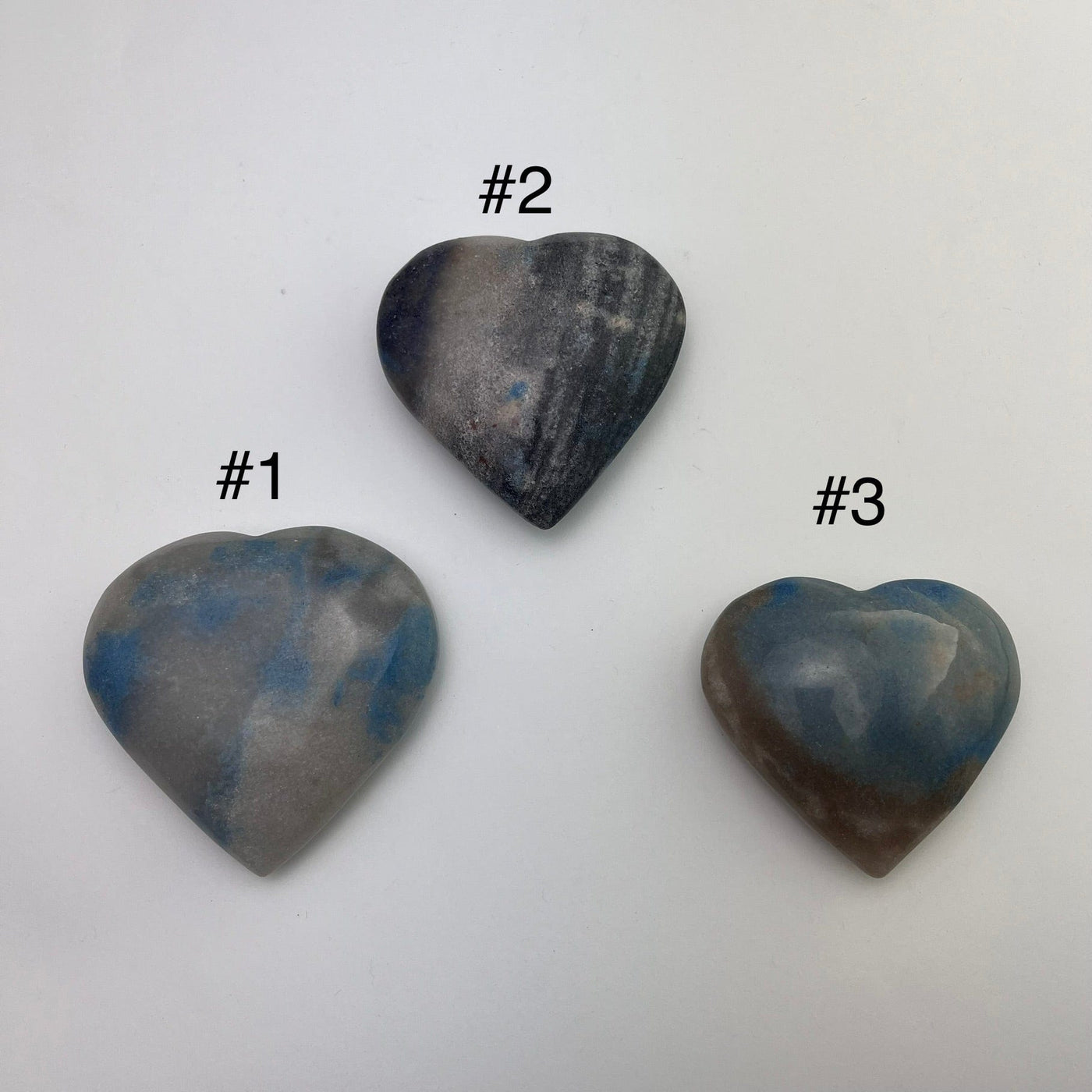Trolleite Heart Stones - You Choose - back view of three choices 