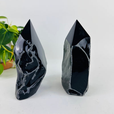 Black Obsidian Semi Polished Point - Lot of 2 Large Points side view