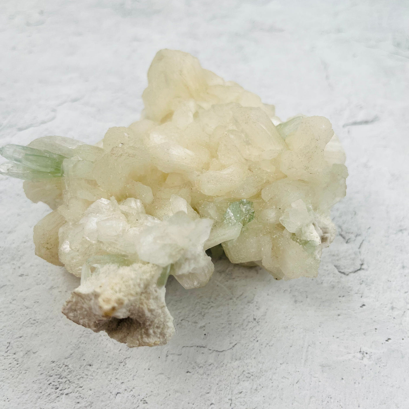 Green Apophyllite with Stilbite Crystal Clusters Zeolites - Front Side View