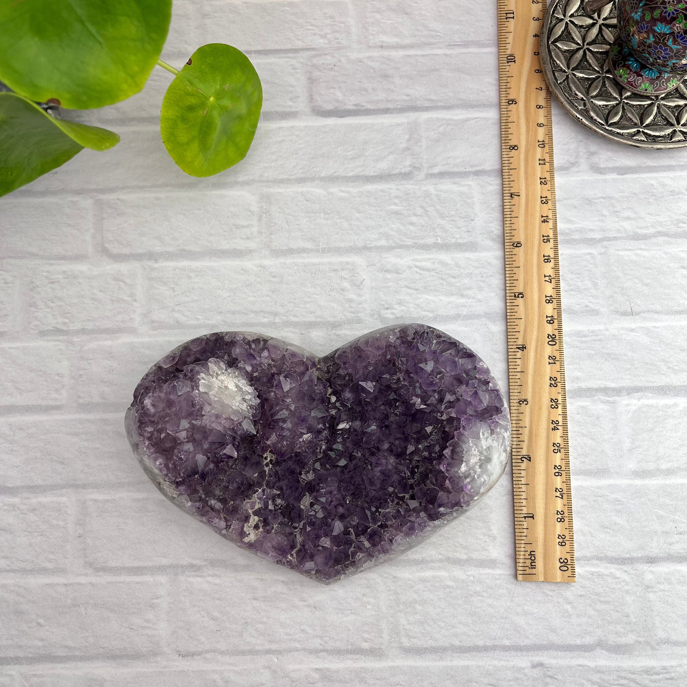 Cluster Amethyst Druzy Heart with ruler for size reference 