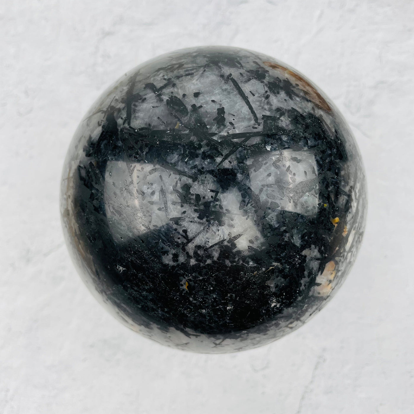 Black Tourmilated Quartz Sphere - Big- OOAK- Aerial View
