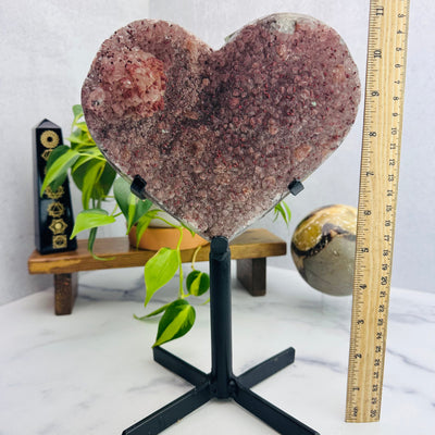 Amethyst Purple Cluster Crystal On Stand With Ruler For Size Reference 