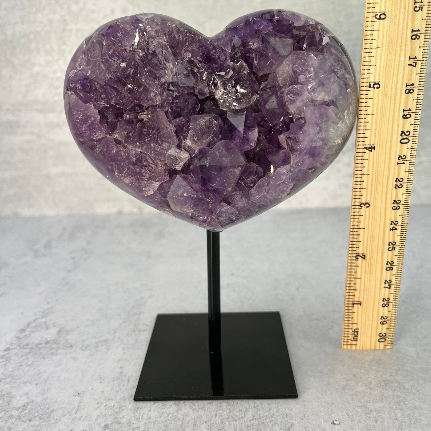  Amethyst Heart Cluster on Metal Stand - OOAK - with Measurements