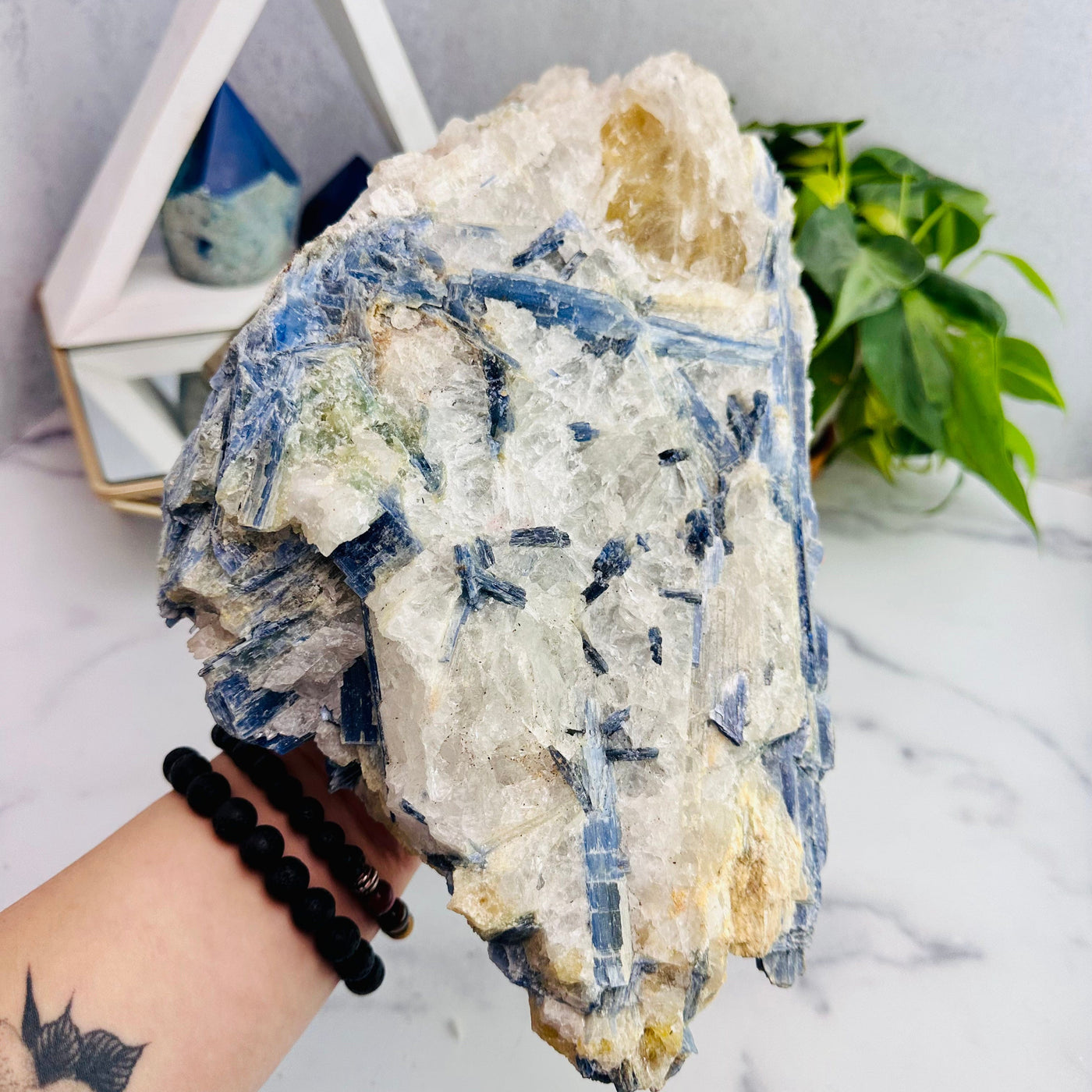 Blue Kyanite Rough Formation With Hand For Size Refernce